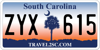 SC license plate ZYX615