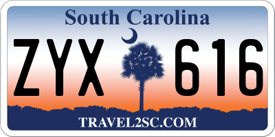 SC license plate ZYX616