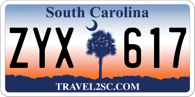 SC license plate ZYX617