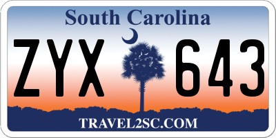 SC license plate ZYX643