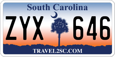 SC license plate ZYX646