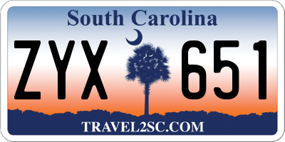 SC license plate ZYX651