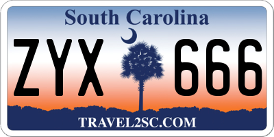 SC license plate ZYX666