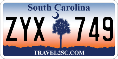 SC license plate ZYX749