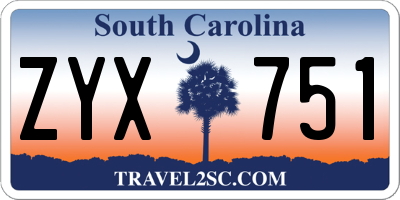 SC license plate ZYX751