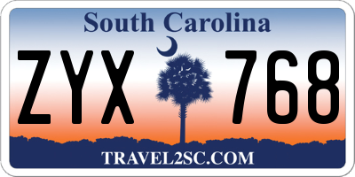 SC license plate ZYX768