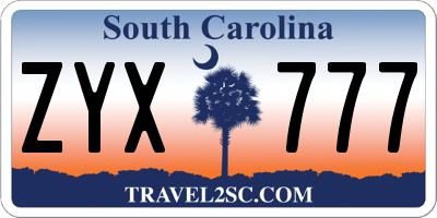 SC license plate ZYX777