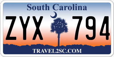 SC license plate ZYX794