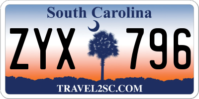 SC license plate ZYX796