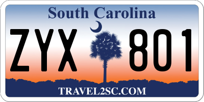 SC license plate ZYX801