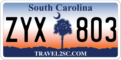 SC license plate ZYX803