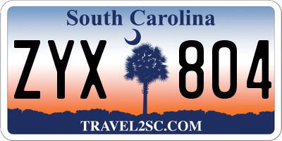 SC license plate ZYX804