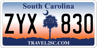SC license plate ZYX830