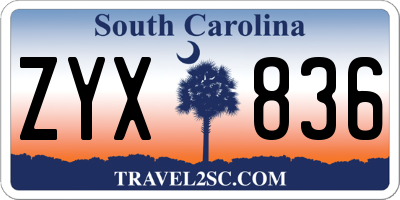 SC license plate ZYX836