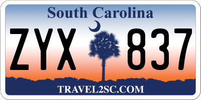 SC license plate ZYX837