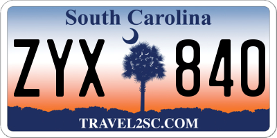 SC license plate ZYX840