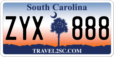 SC license plate ZYX888