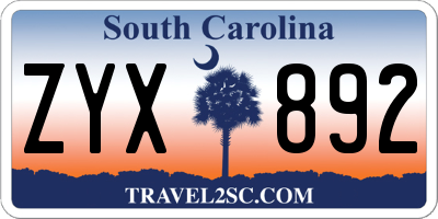 SC license plate ZYX892