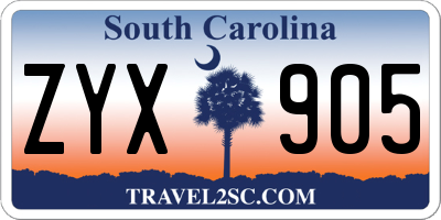 SC license plate ZYX905