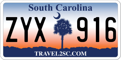 SC license plate ZYX916