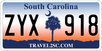 SC license plate ZYX918