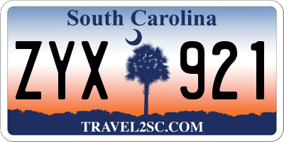 SC license plate ZYX921