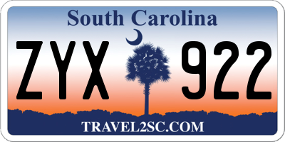 SC license plate ZYX922