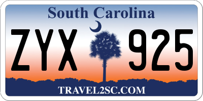 SC license plate ZYX925