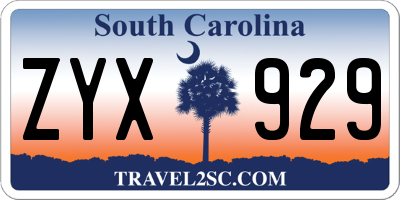 SC license plate ZYX929