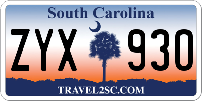 SC license plate ZYX930