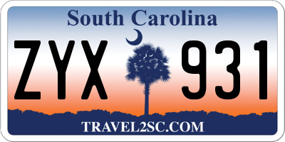 SC license plate ZYX931