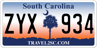 SC license plate ZYX934
