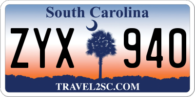 SC license plate ZYX940