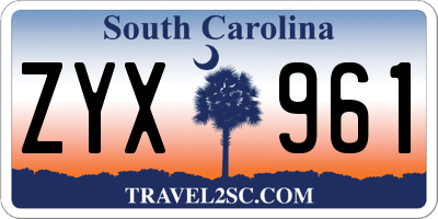 SC license plate ZYX961