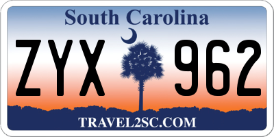 SC license plate ZYX962