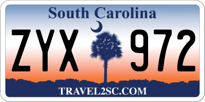 SC license plate ZYX972