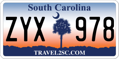 SC license plate ZYX978