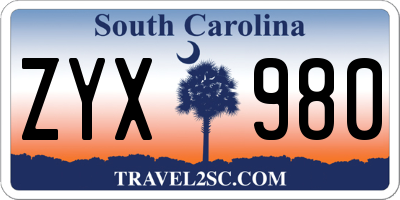 SC license plate ZYX980