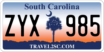 SC license plate ZYX985