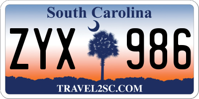 SC license plate ZYX986