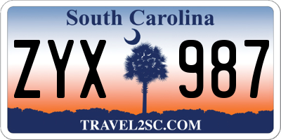 SC license plate ZYX987