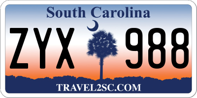 SC license plate ZYX988
