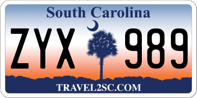 SC license plate ZYX989