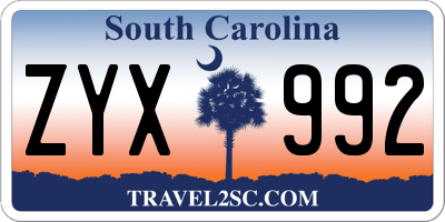 SC license plate ZYX992