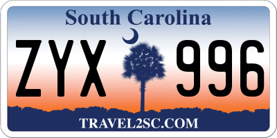 SC license plate ZYX996