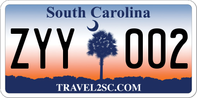 SC license plate ZYY002
