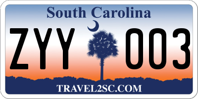 SC license plate ZYY003