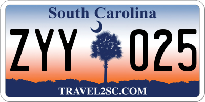 SC license plate ZYY025