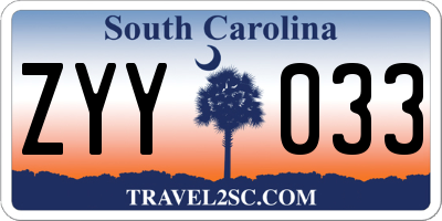 SC license plate ZYY033