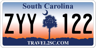 SC license plate ZYY122